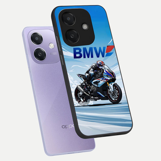  BMW Power Drift phone case For Oppo A3x 5G showing premium glass back cover with detailed artwork