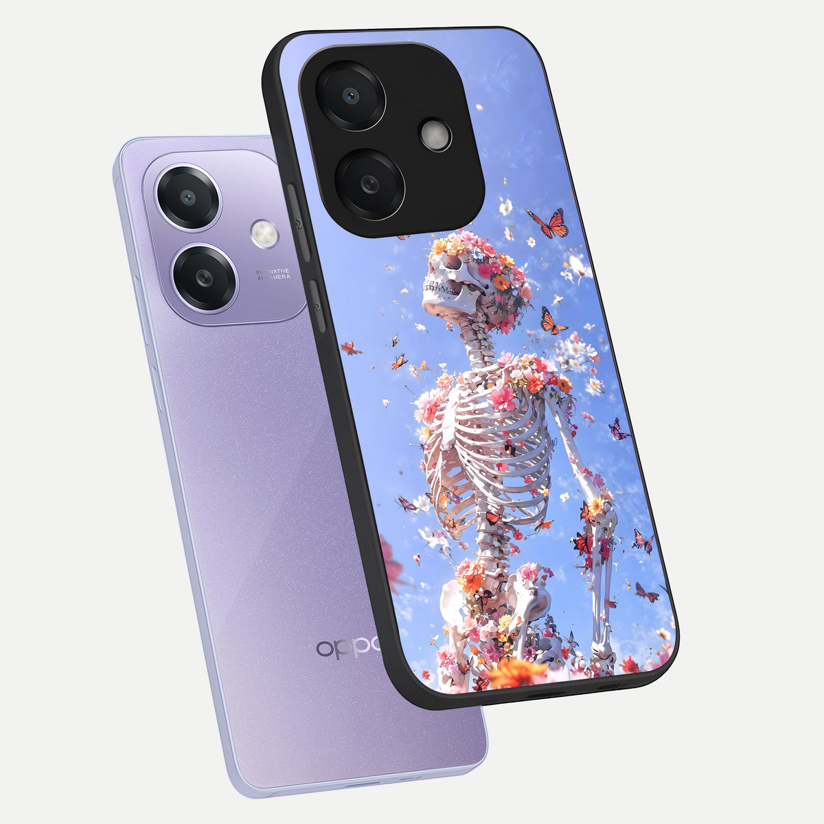  Bloom Beyond Bones phone case For Oppo A3x 5G showing premium glass back cover with detailed artwork
