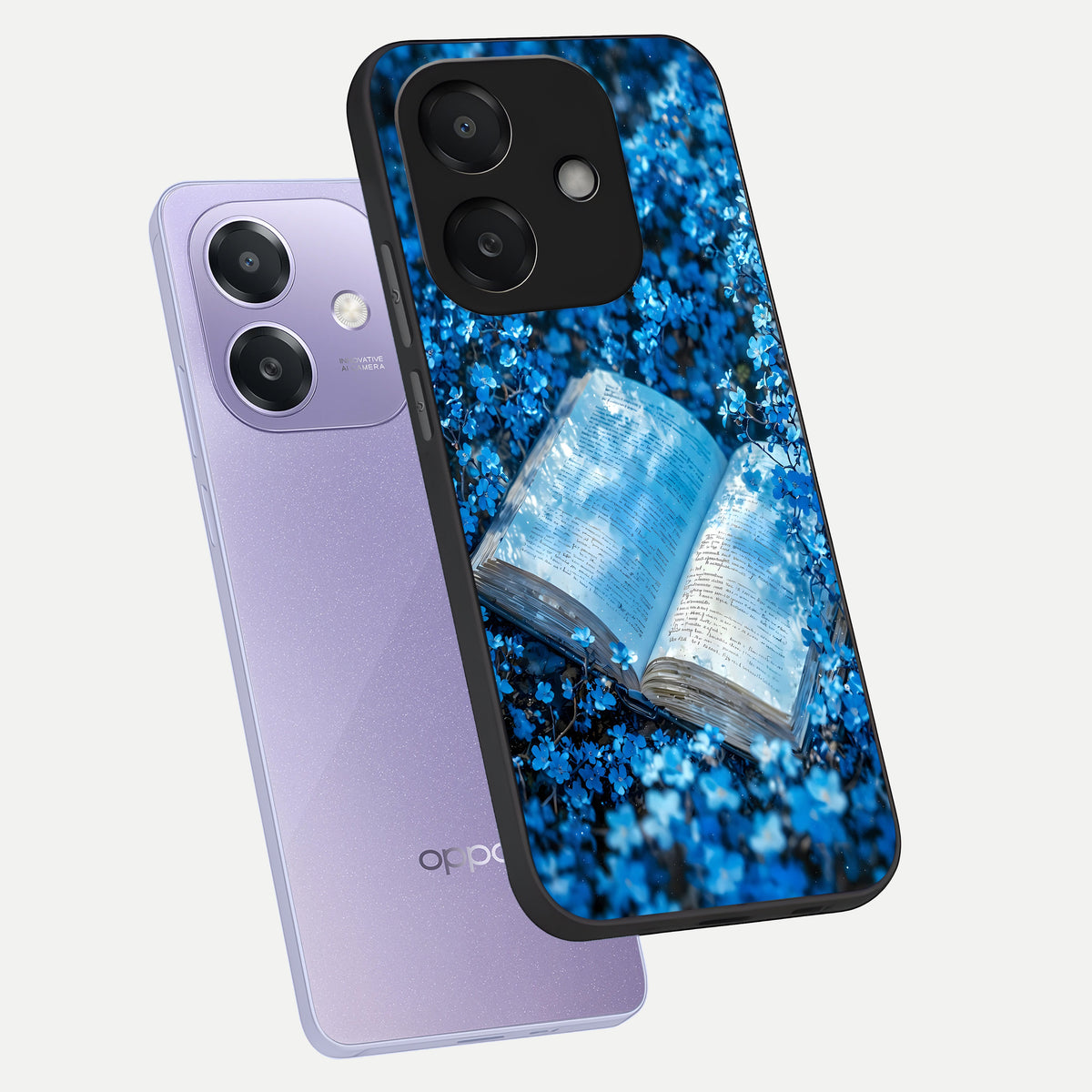  Blue Bloom Tales phone case For Oppo A3x 5G showing premium glass back cover with detailed artwork
