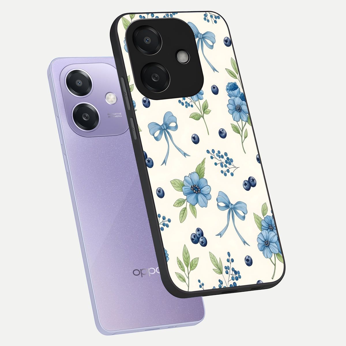  Blue Flower And Bow phone case For Oppo A3x 5G showing premium glass back cover with detailed artwork