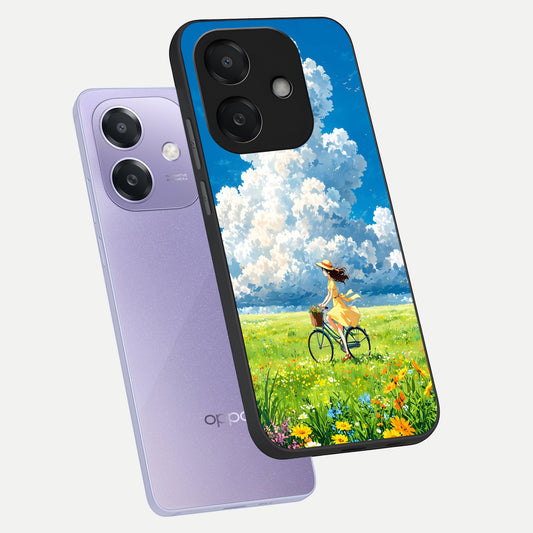  Breezy Meadow Ride phone case For Oppo A3x 5G showing premium glass back cover with detailed artwork