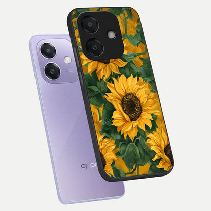  Bright Sunflower Bloom phone case For Oppo A3x 5G showing premium glass back cover with detailed artwork