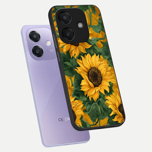  Bright Sunflower Bloom phone case For Oppo A3x 5G showing premium glass back cover with detailed artwork