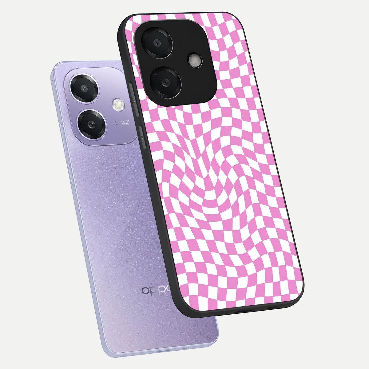  Bubblegum Check Wave phone case For Oppo A3x 5G showing premium glass back cover with detailed artwork