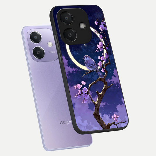  Celestial Bird Blossom phone case For Oppo A3x 5G showing premium glass back cover with detailed artwork