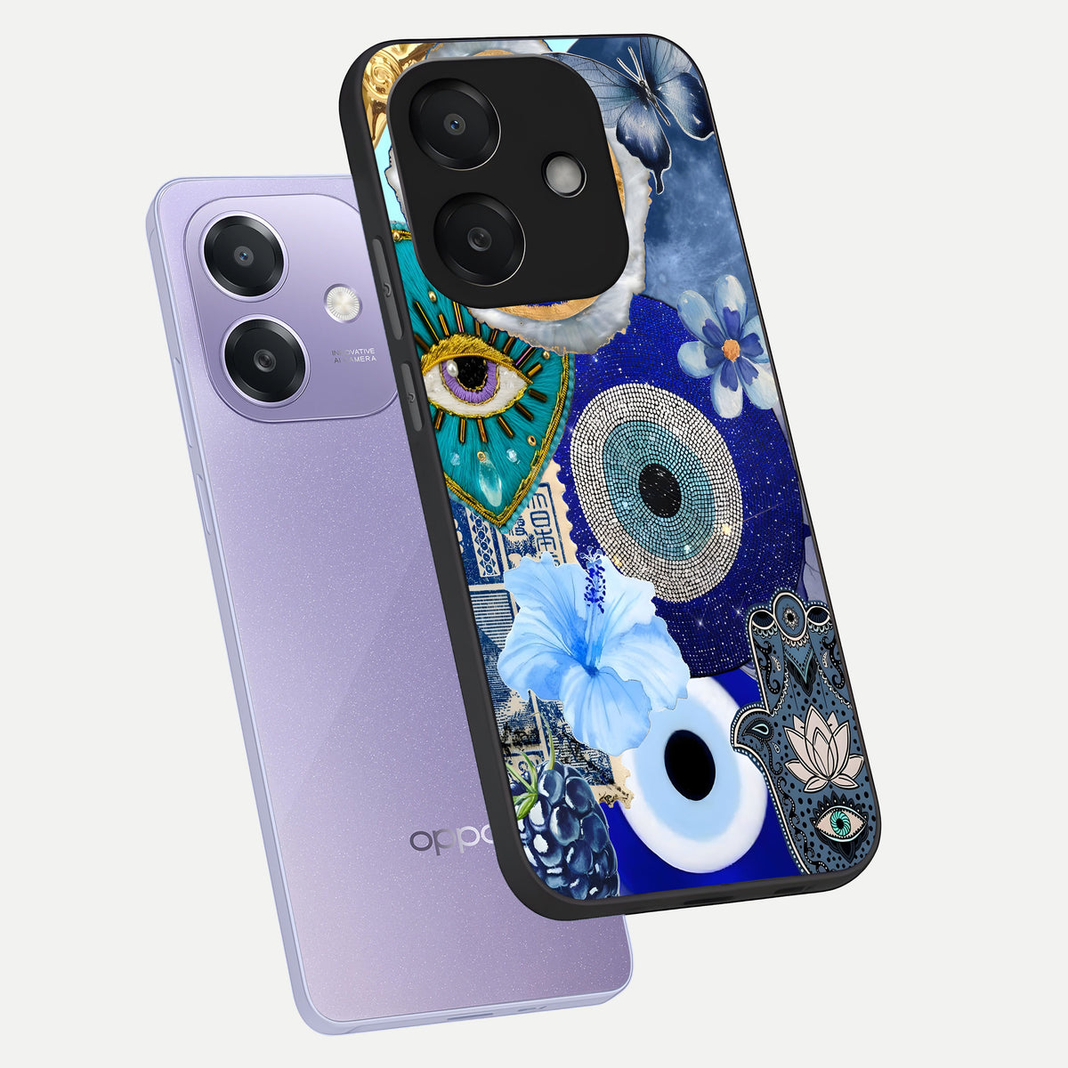  Celestial Blue Vision phone case For Oppo A3x 5G showing premium glass back cover with detailed artwork