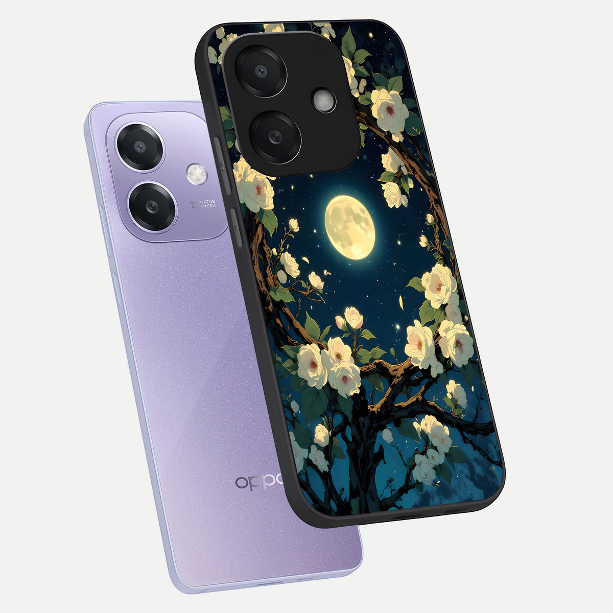  Celestial Moon And Flower phone case For Oppo A3x 5G showing premium glass back cover with detailed artwork