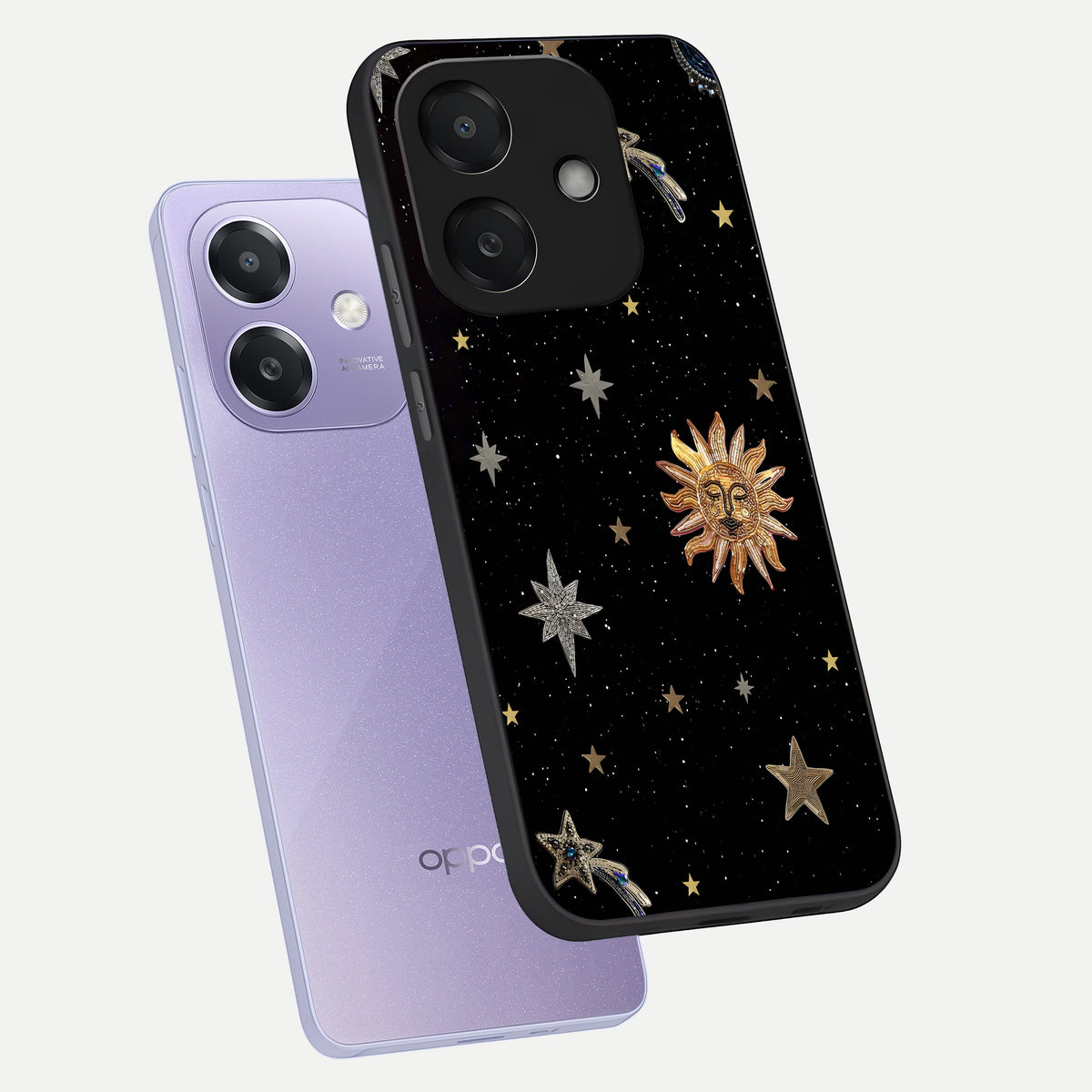  Celestial Moon With Stars phone case For Oppo A3x 5G showing premium glass back cover with detailed artwork