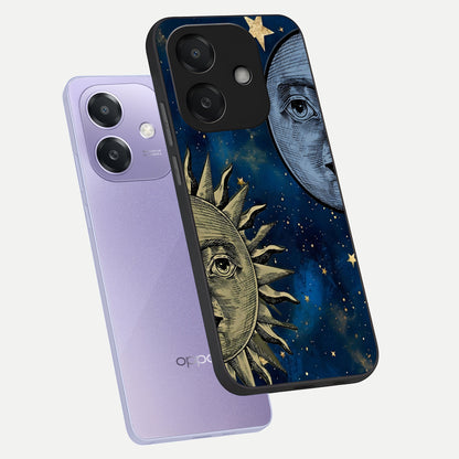  Celestial Moon With Sun phone case For Oppo A3x 5G showing premium glass back cover with detailed artwork