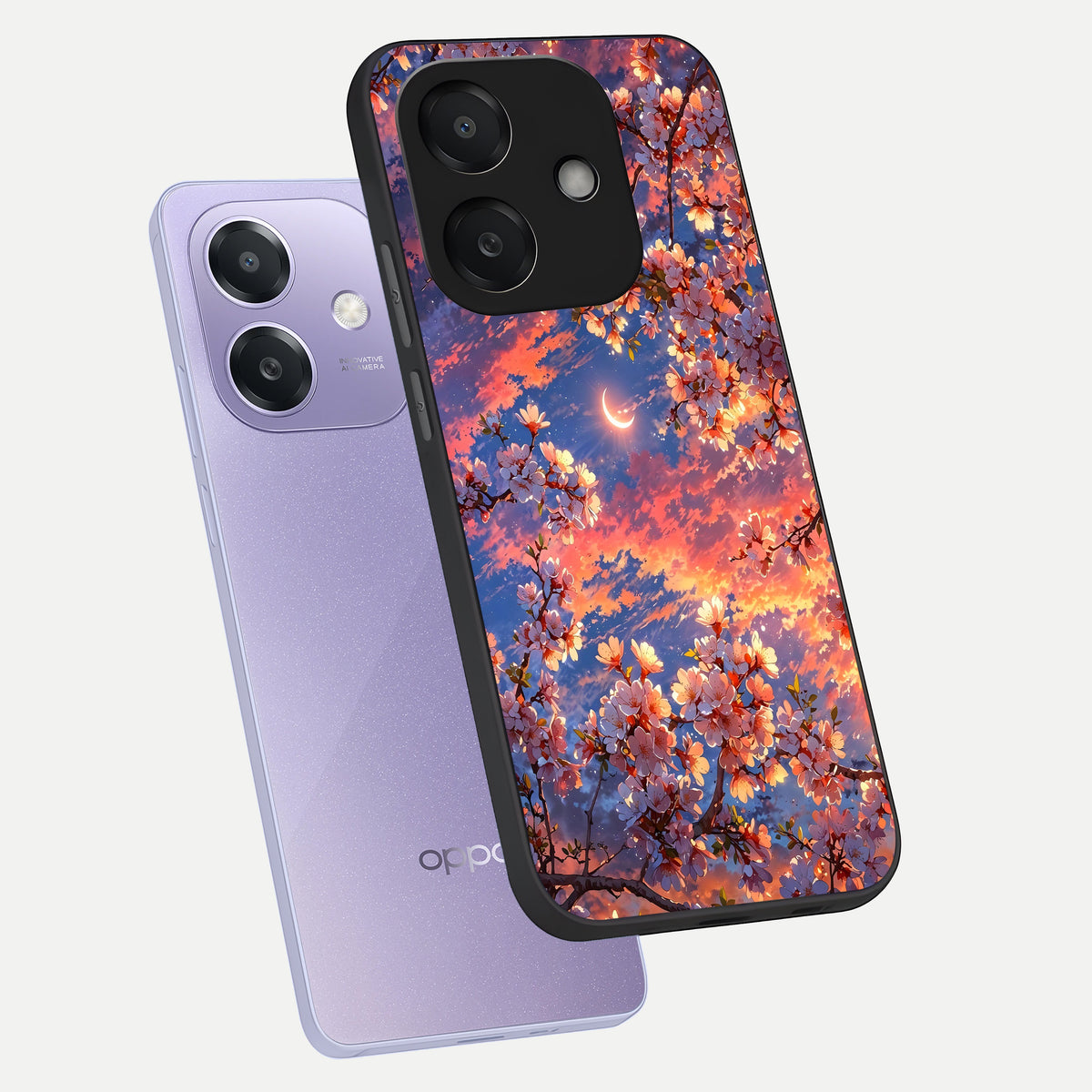  Celestial Sakura Sunset phone case For Oppo A3x 5G showing premium glass back cover with detailed artwork