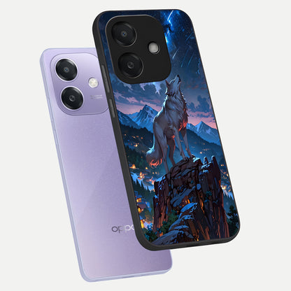  Celestial Wolf Howl phone case For Oppo A3x 5G showing premium glass back cover with detailed artwork