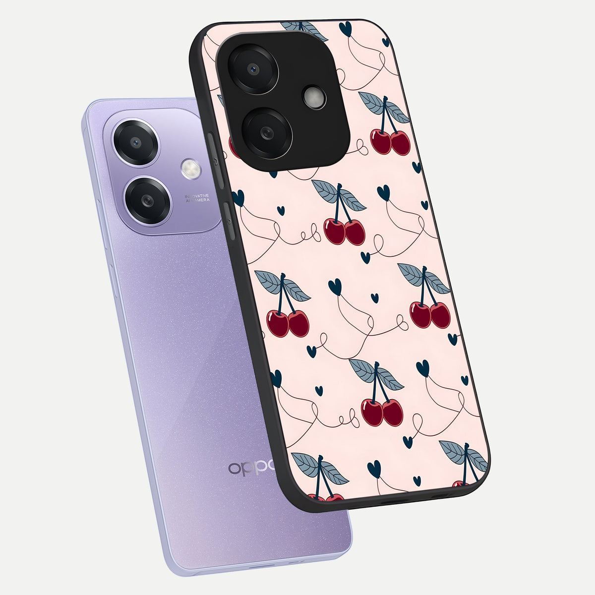  Cherry Heart Line phone case For Oppo A3x 5G showing premium glass back cover with detailed artwork