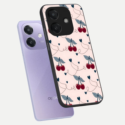  Cherry Heart Line phone case For Oppo A3x 5G showing premium glass back cover with detailed artwork