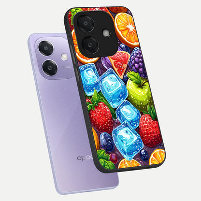  Colorful Fruits with Ice phone case For Oppo A3x 5G showing premium glass back cover with detailed artwork