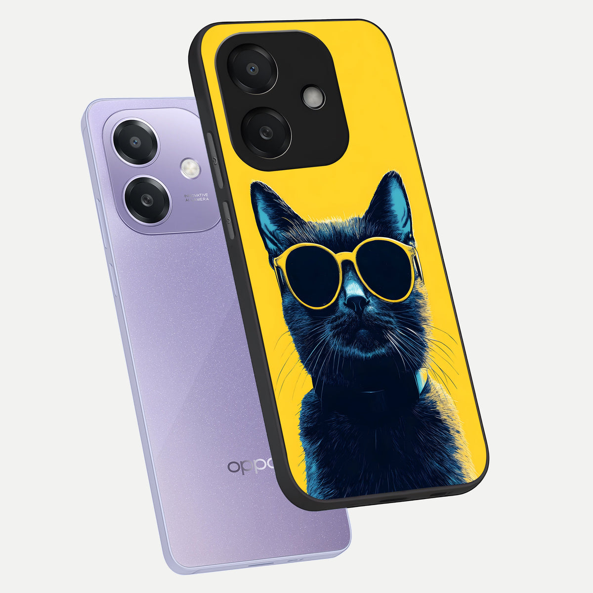  Cool Cat Vibes phone case For Oppo A3x 5G showing premium glass back cover with detailed artwork