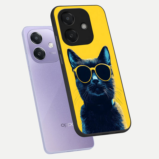  Cool Cat Vibes phone case For Oppo A3x 5G showing premium glass back cover with detailed artwork