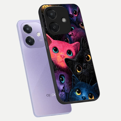  Cosmic Cats Dreams phone case For Oppo A3x 5G showing premium glass back cover with detailed artwork
