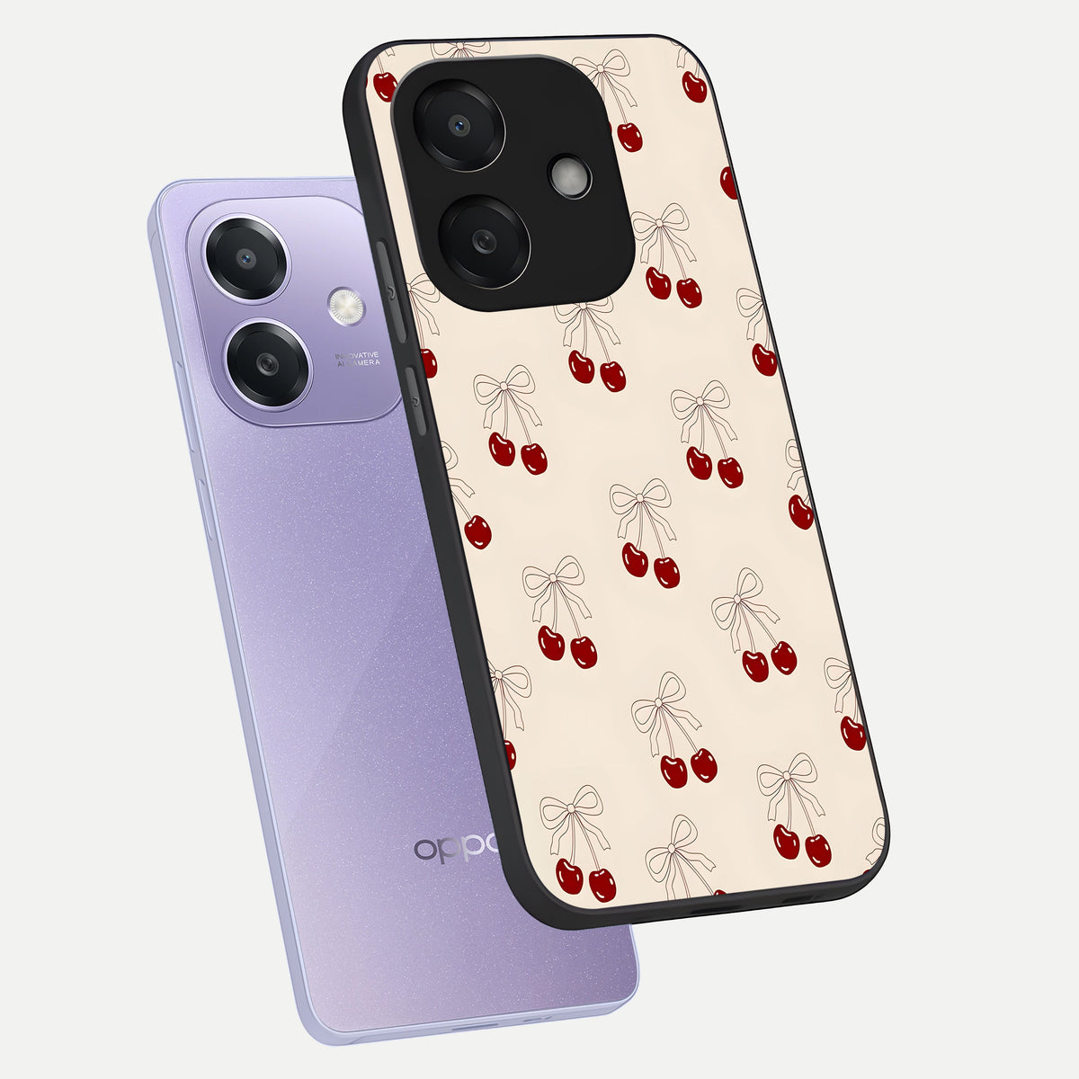  Cute Cherry Pattern phone case For Oppo A3x 5G showing premium glass back cover with detailed artwork