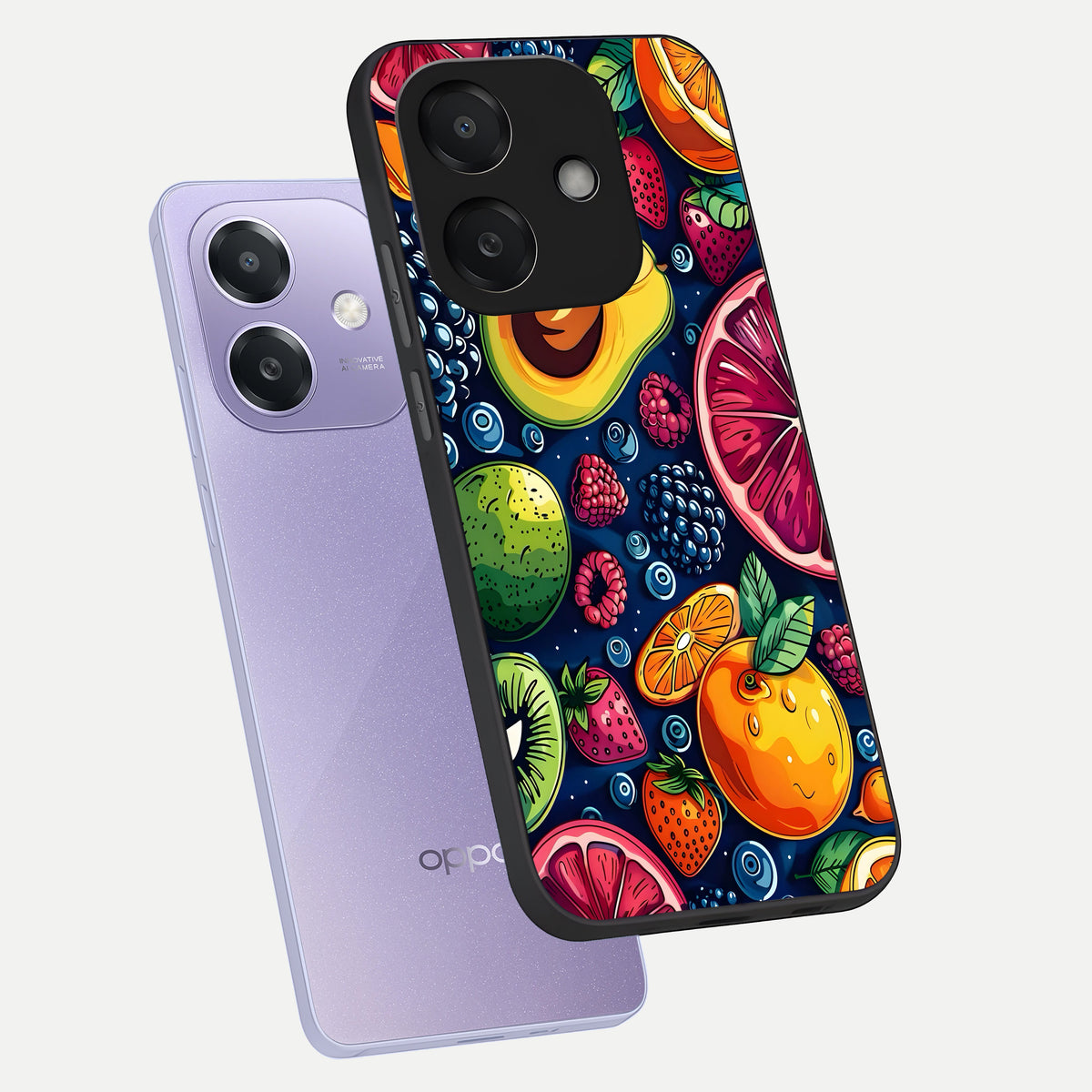  Cute Fruits Art phone case For Oppo A3x 5G showing premium glass back cover with detailed artwork