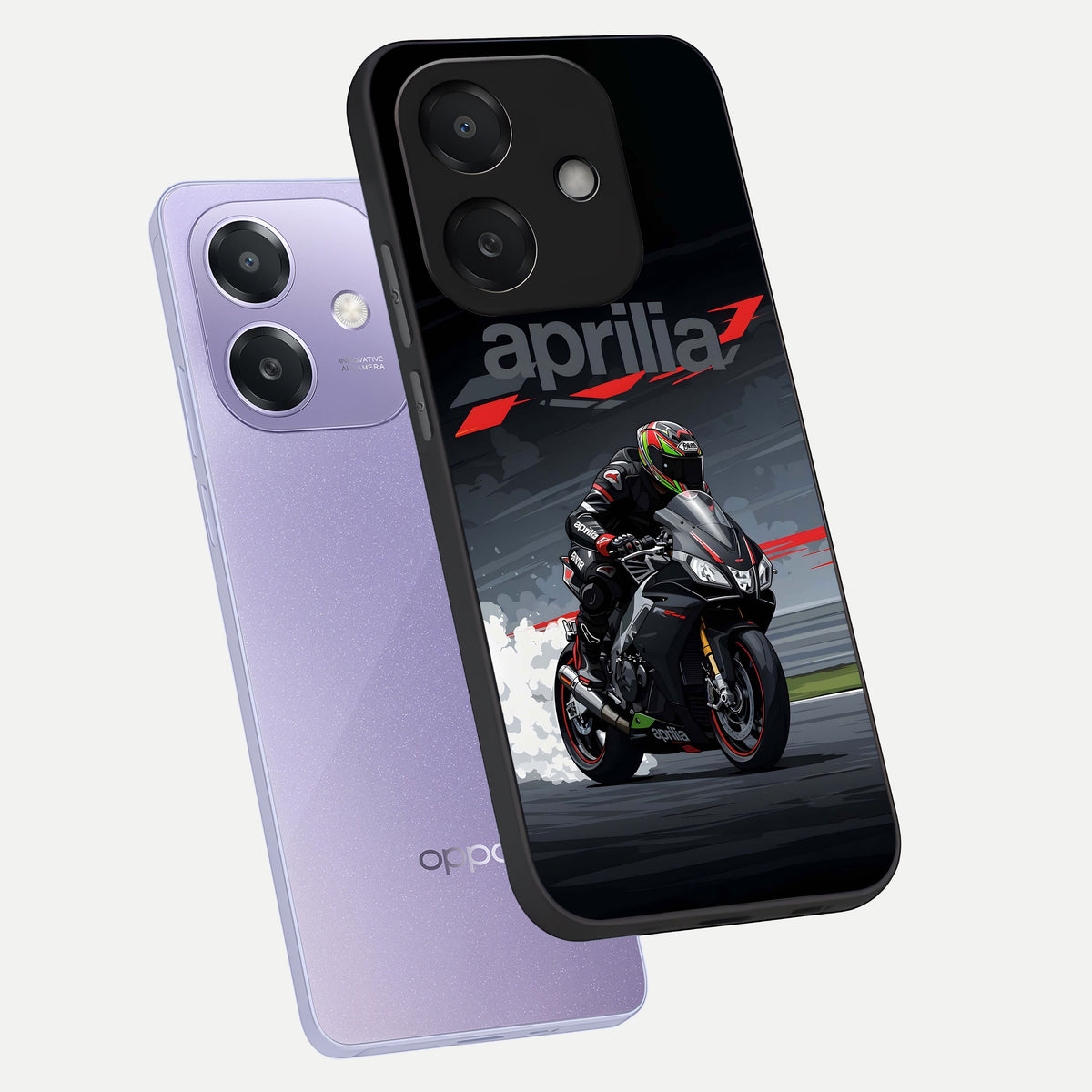  Dark Aprilla phone case For Oppo A3x 5G showing premium glass back cover with detailed artwork