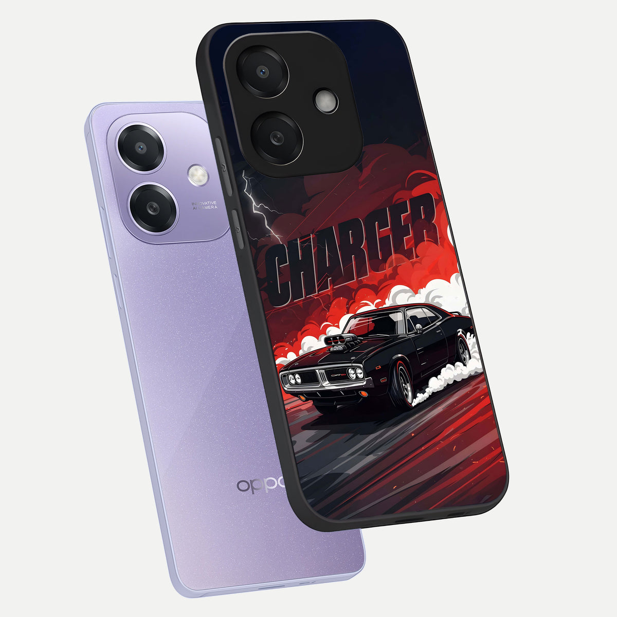  Dark Charger Fury phone case For Oppo A3x 5G showing premium glass back cover with detailed artwork