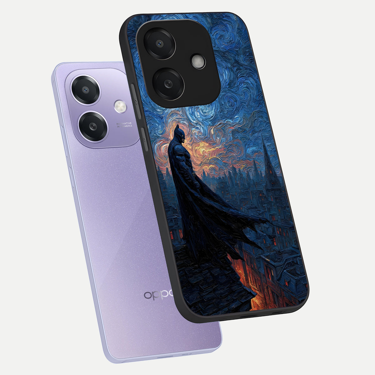  Dark Knight Dusk phone case For Oppo A3x 5G showing premium glass back cover with detailed artwork
