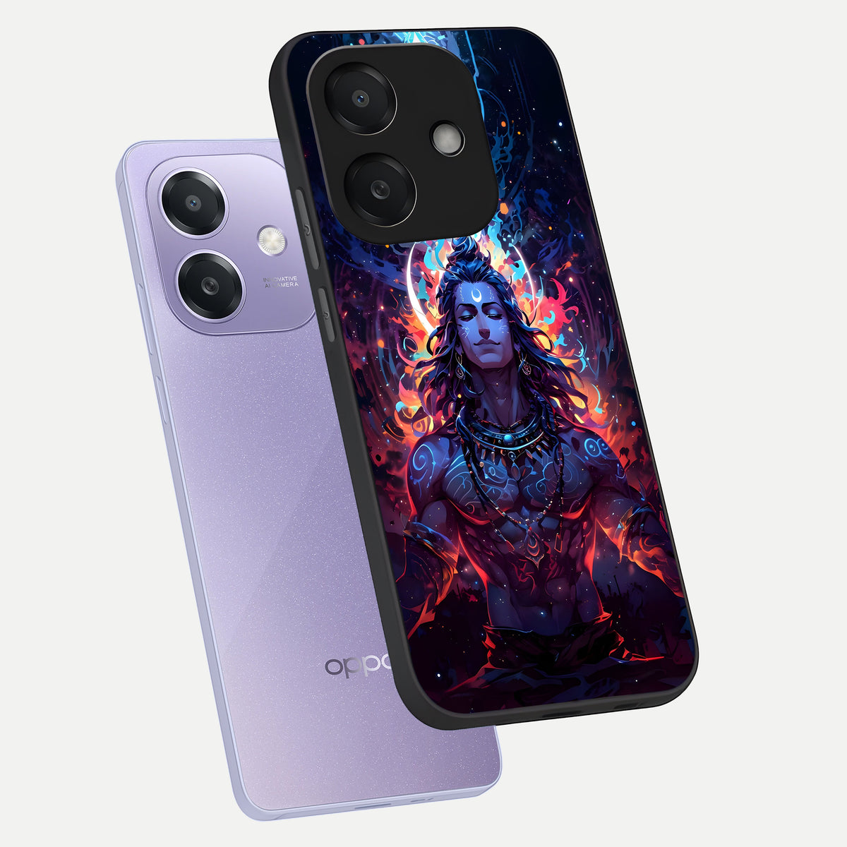  Divine Fire Shiv phone case For Oppo A3x 5G showing premium glass back cover with detailed artwork
