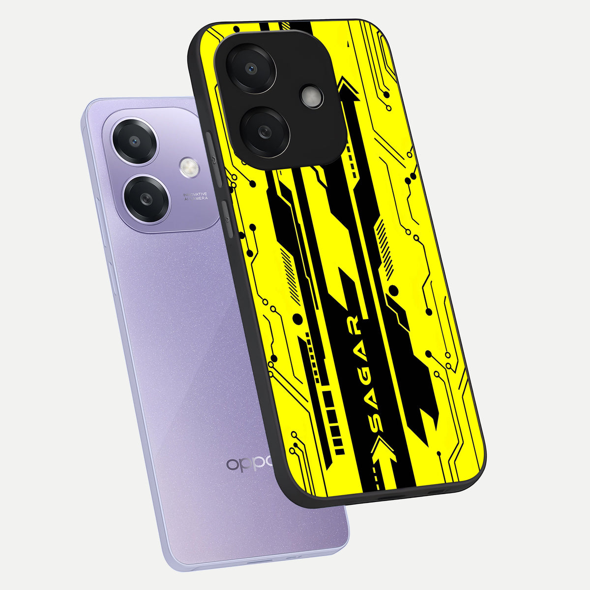  Electric Pulse CYBERPUNK Custom Name phone case For Oppo A3x 5G showing premium glass back cover with detailed artwork