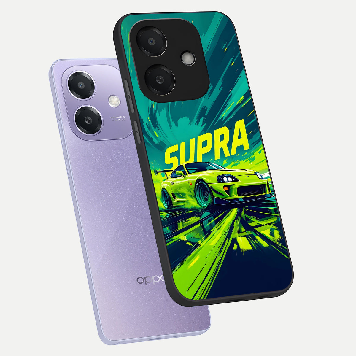  Electric Supra Thunder phone case For Oppo A3x 5G showing premium glass back cover with detailed artwork