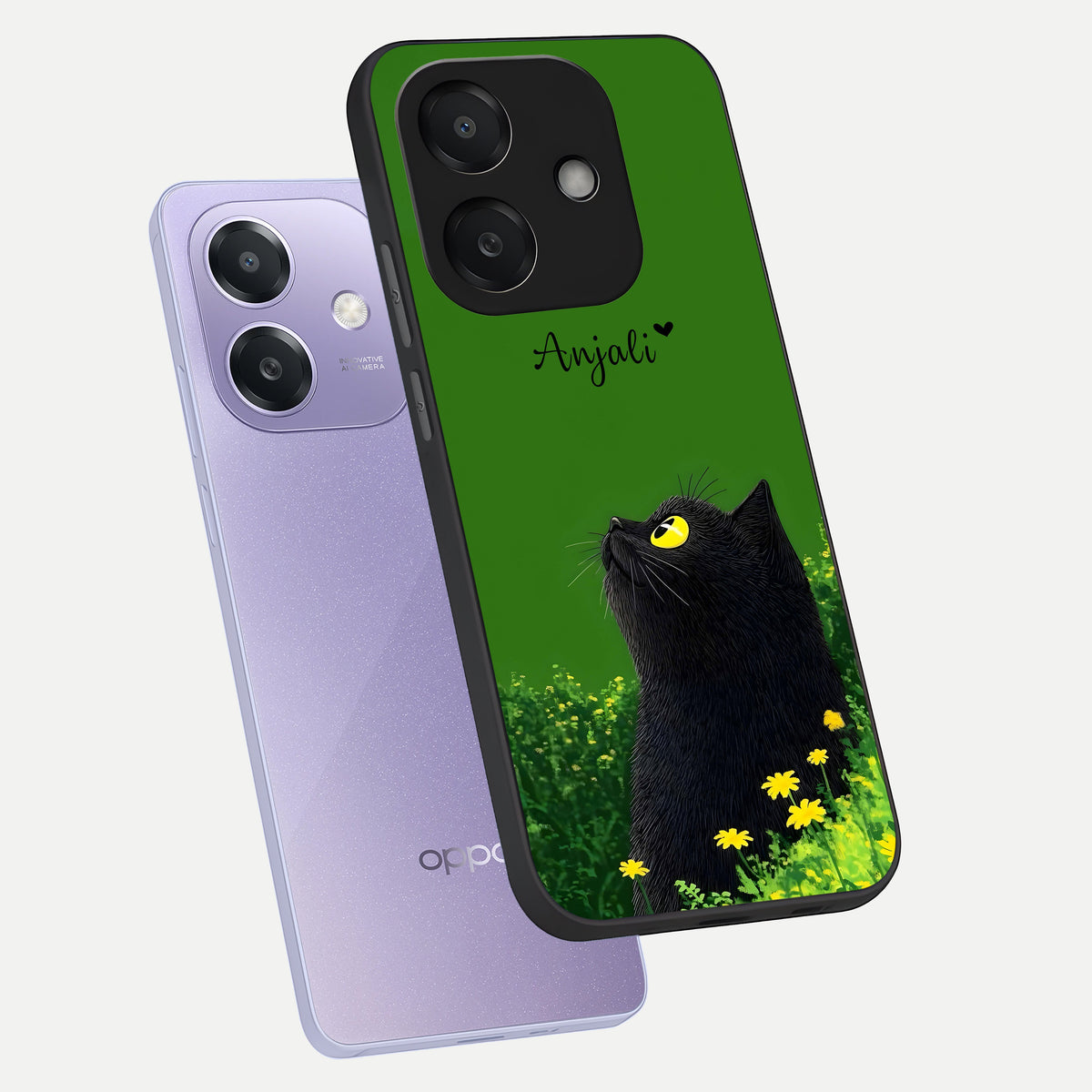 Emerald Cat Custom Name phone case For Oppo A3x 5G showing premium glass back cover with detailed artwork