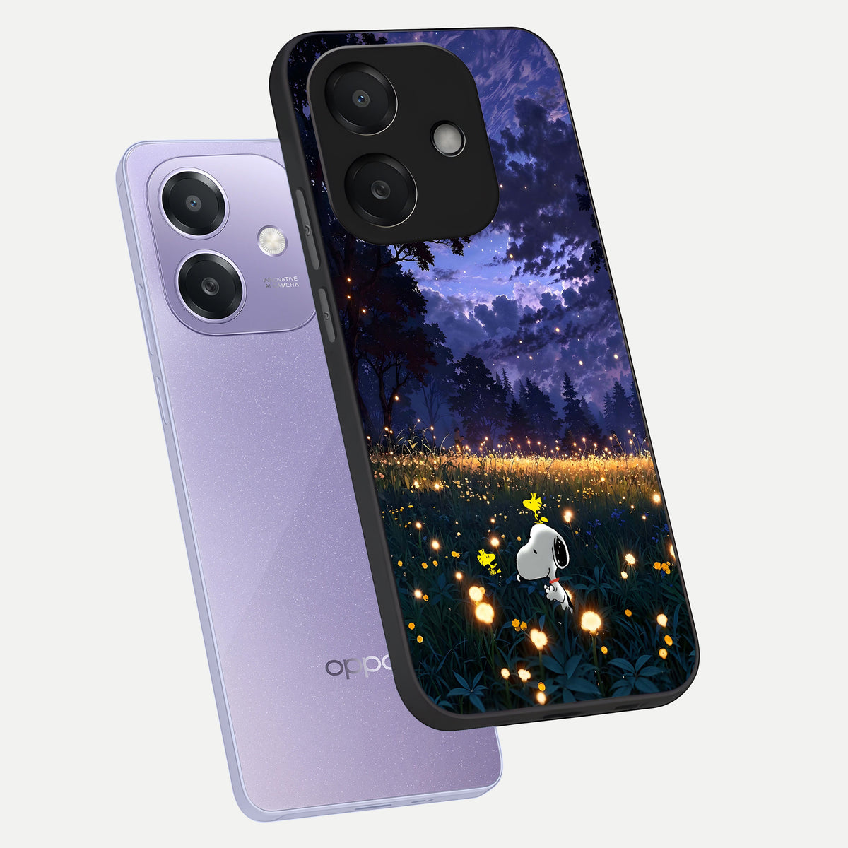  Firefly Meadow Magic phone case For Oppo A3x 5G showing premium glass back cover with detailed artwork