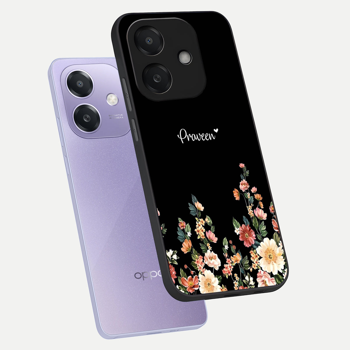  Floral Design Personalized Custom Name phone case For Oppo A3x 5G showing premium glass back cover with detailed artwork