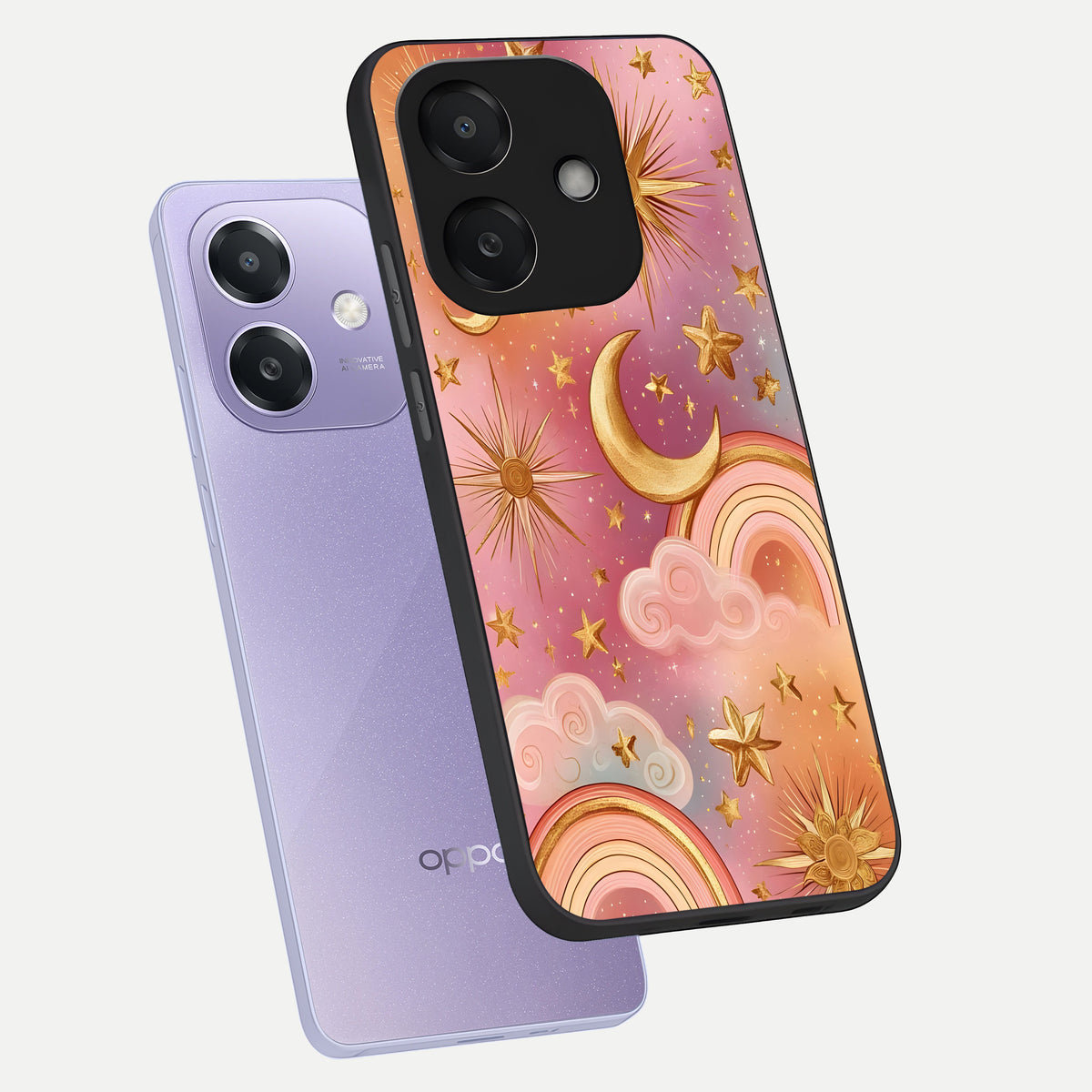 Golden Celestial Dreams phone case For Oppo A3x 5G showing premium glass back cover with detailed artwork