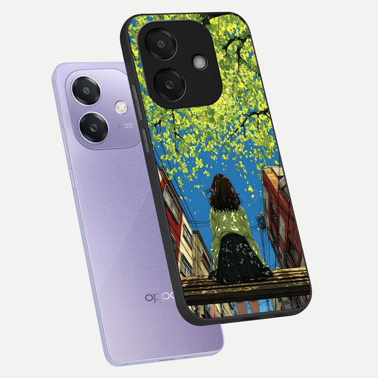  Golden Leaves Glow phone case For Oppo A3x 5G showing premium glass back cover with detailed artwork