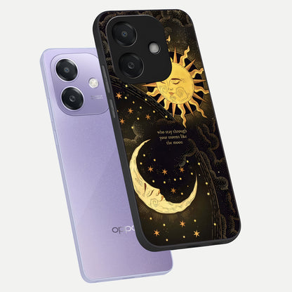  Golden Lunar Love phone case For Oppo A3x 5G showing premium glass back cover with detailed artwork