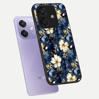  Golden Midnight Bloom phone case For Oppo A3x 5G showing premium glass back cover with detailed artwork