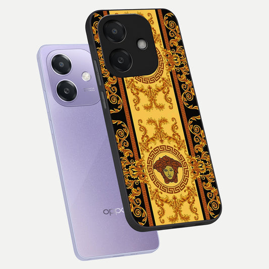  Golden Royal Heritage phone case For Oppo A3x 5G showing premium glass back cover with detailed artwork