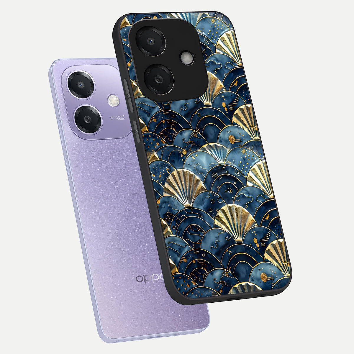  Golden Wave Luxe phone case For Oppo A3x 5G showing premium glass back cover with detailed artwork