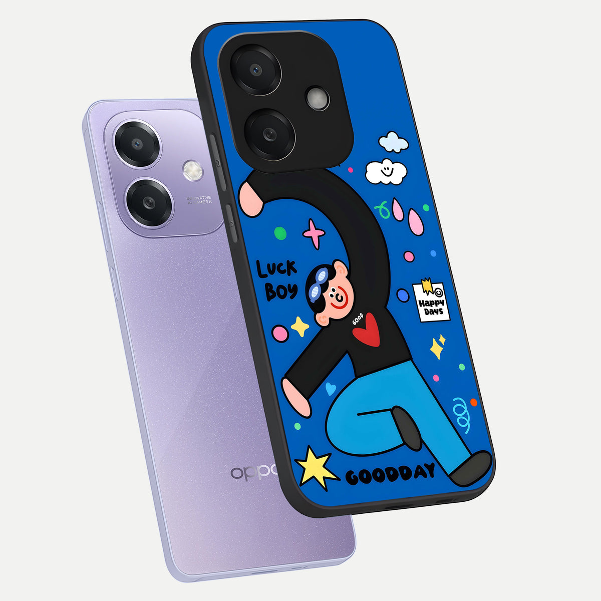  Happy Luck Vibe phone case For Oppo A3x 5G showing premium glass back cover with detailed artwork