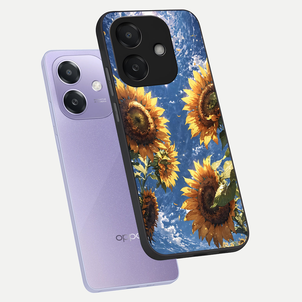  Heavenly Sunflower Rise phone case For Oppo A3x 5G showing premium glass back cover with detailed artwork