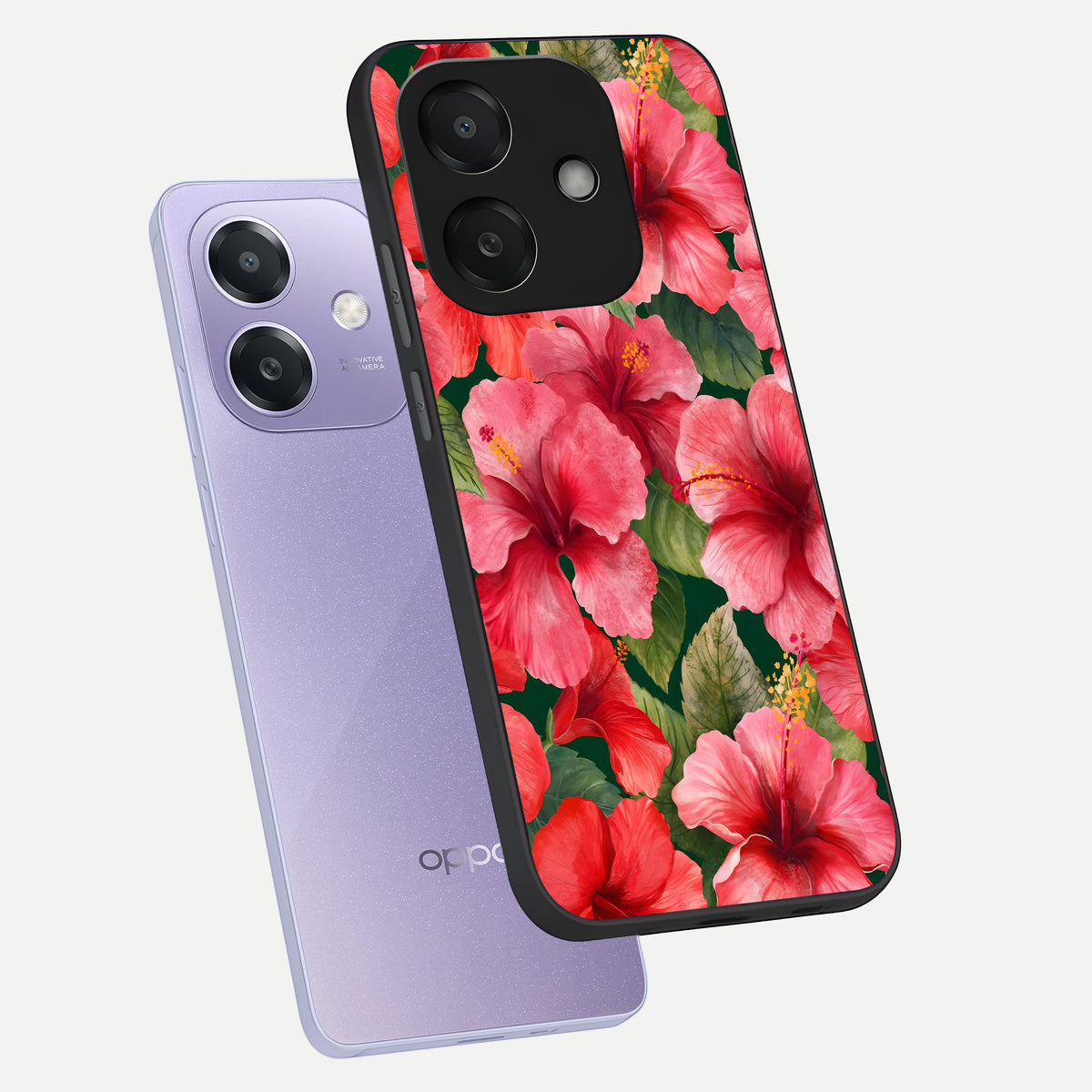  Hibiscus Pattern phone case For Oppo A3x 5G showing premium glass back cover with detailed artwork