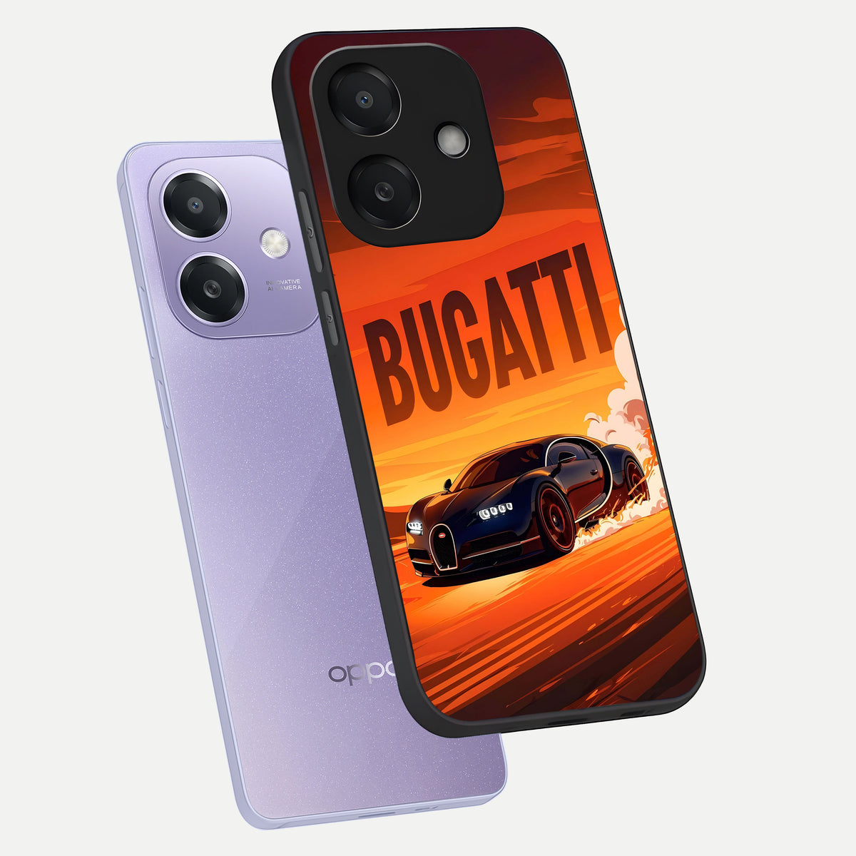  Inferno Bugatti Storm phone case For Oppo A3x 5G showing premium glass back cover with detailed artwork