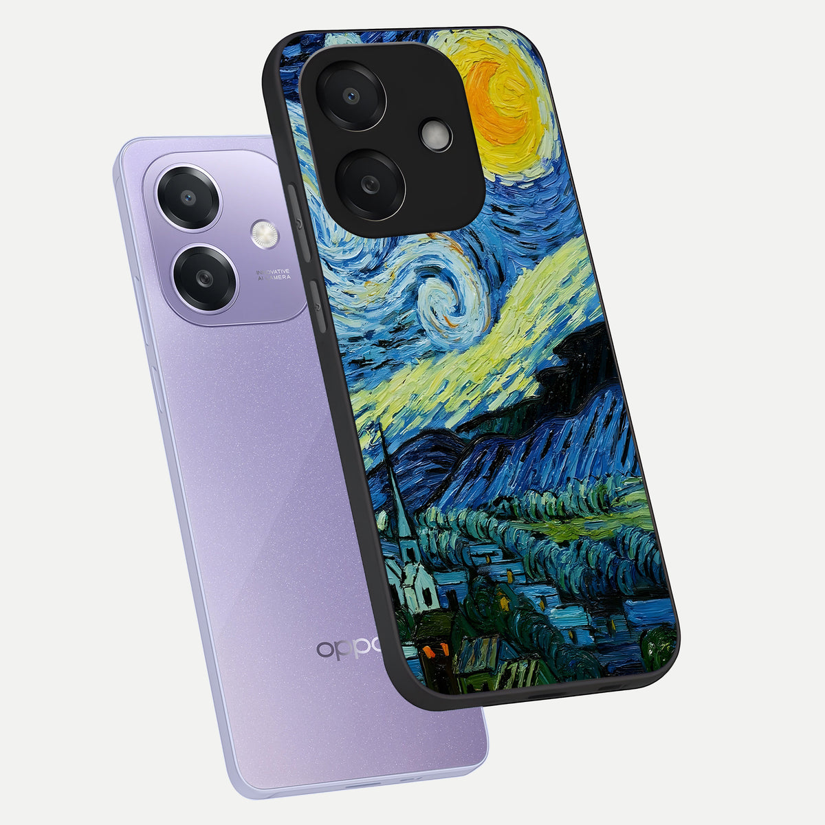  Inspired Van Gogh Art phone case For Oppo A3x 5G showing premium glass back cover with detailed artwork