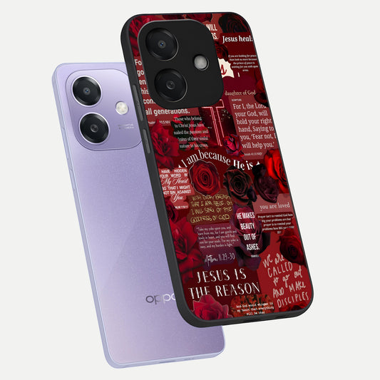  Jesus Love Heals phone case For Oppo A3x 5G showing premium glass back cover with detailed artwork
