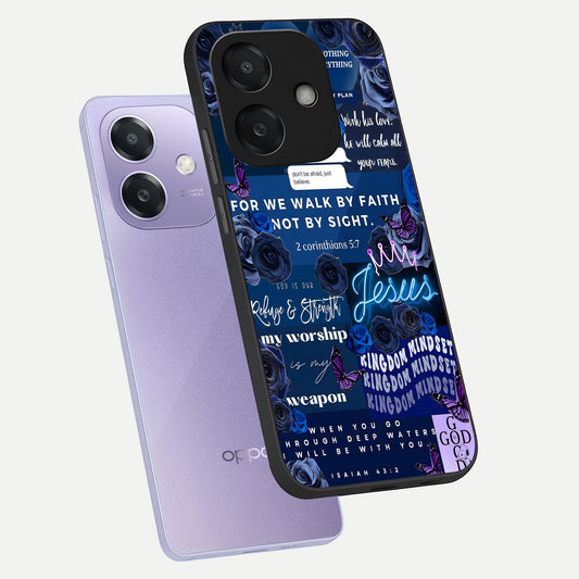  Kingdom Faith Glow phone case For Oppo A3x 5G showing premium glass back cover with detailed artwork