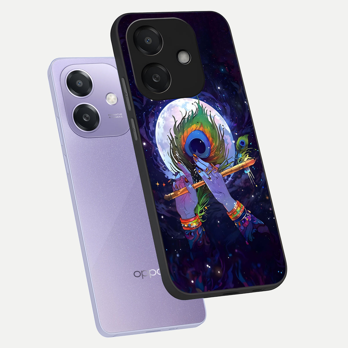  Krishna Hands Art phone case For Oppo A3x 5G showing premium glass back cover with detailed artwork