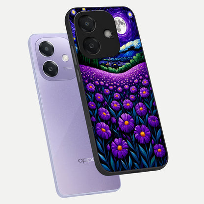  Lavender Moon Field phone case For Oppo A3x 5G showing premium glass back cover with detailed artwork