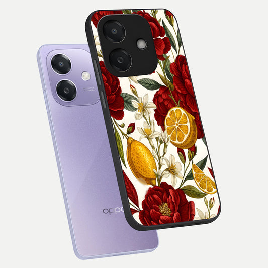  Lemon Rose Charm phone case For Oppo A3x 5G showing premium glass back cover with detailed artwork