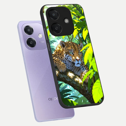  Leopard in Jungle phone case For Oppo A3x 5G showing premium glass back cover with detailed artwork