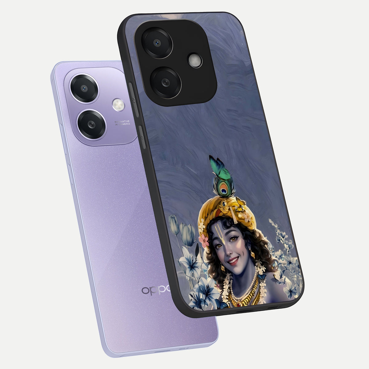  Lord Krishna phone case For Oppo A3x 5G showing premium glass back cover with detailed artwork